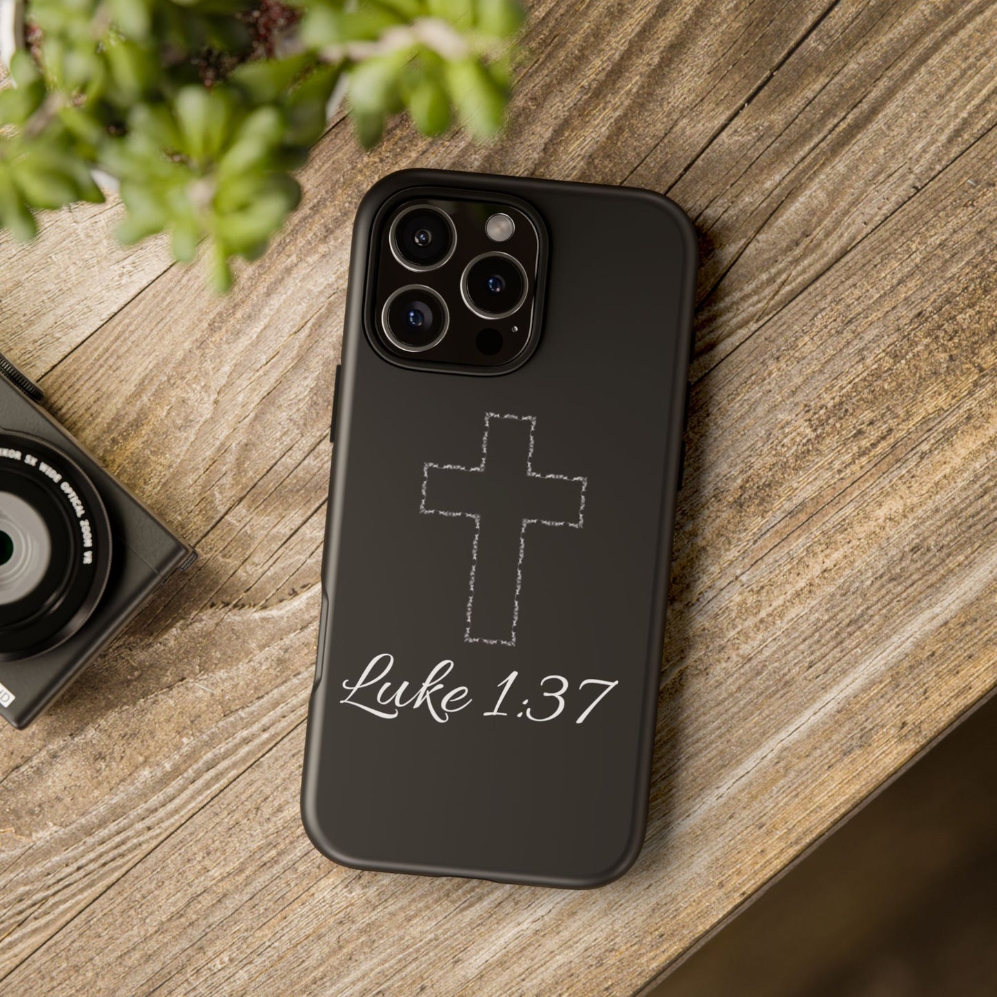 Inspirational Phone Case with Cross - Luke 1:37