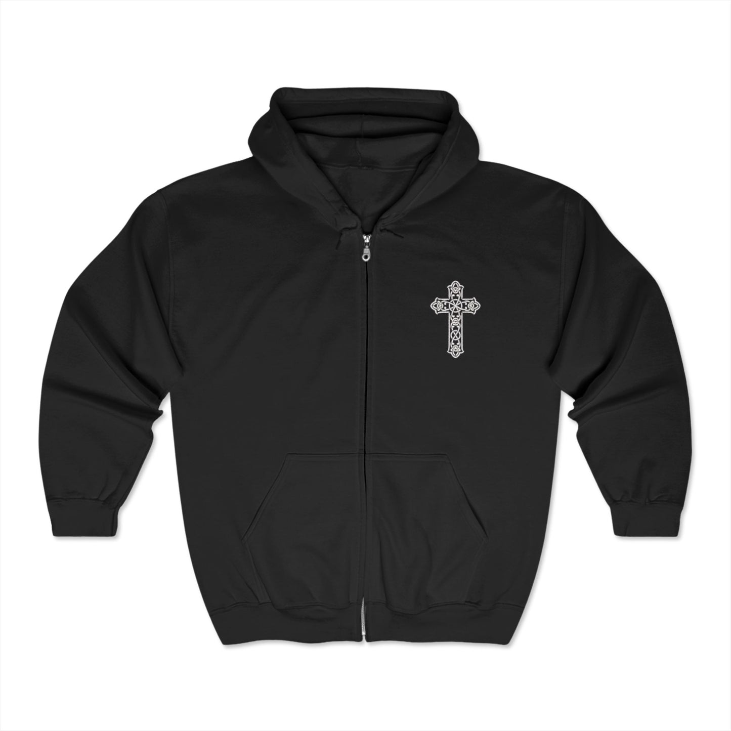 Faithful Comfort Black Zip Hoodie with Cross Design