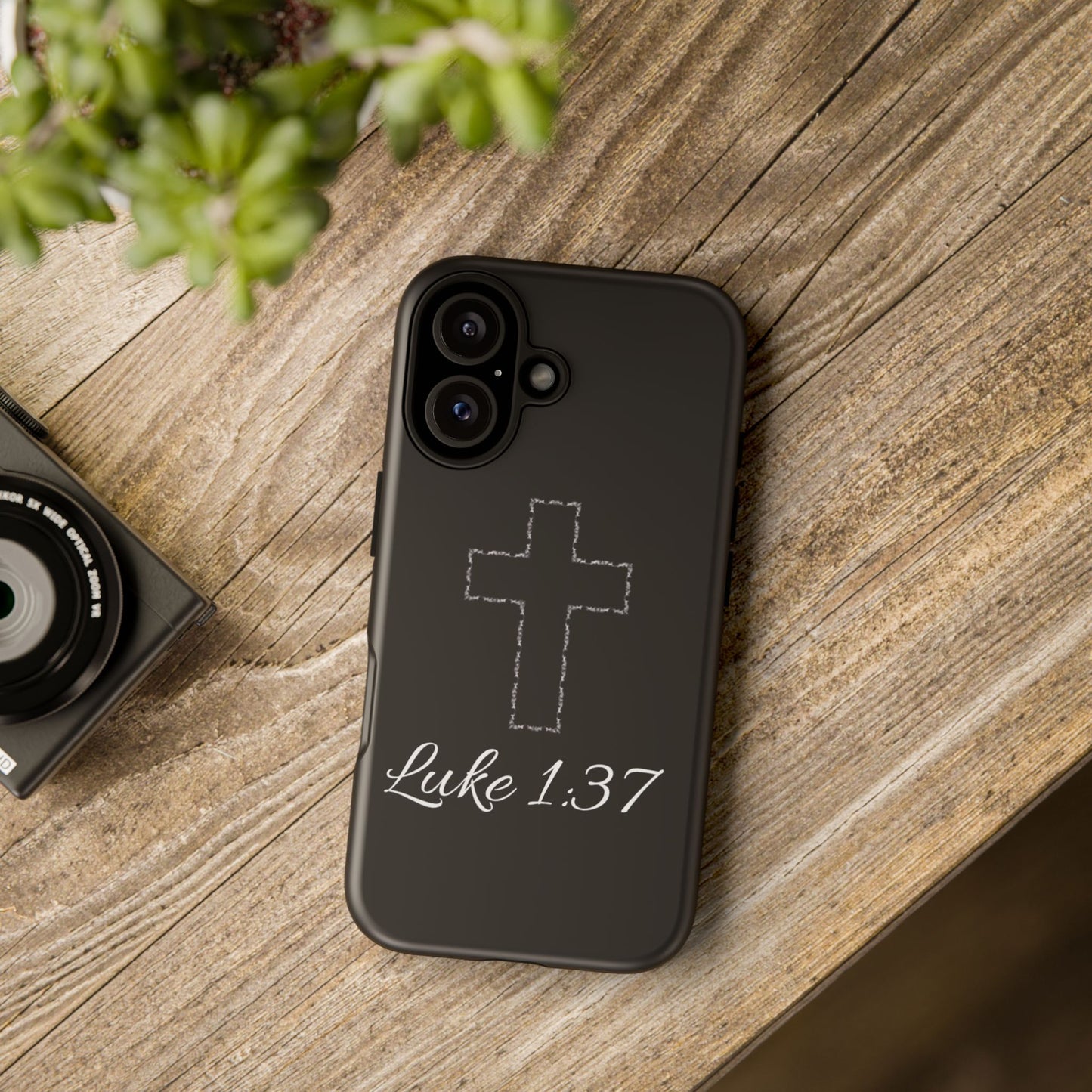 Inspirational Phone Case with Cross - Luke 1:37