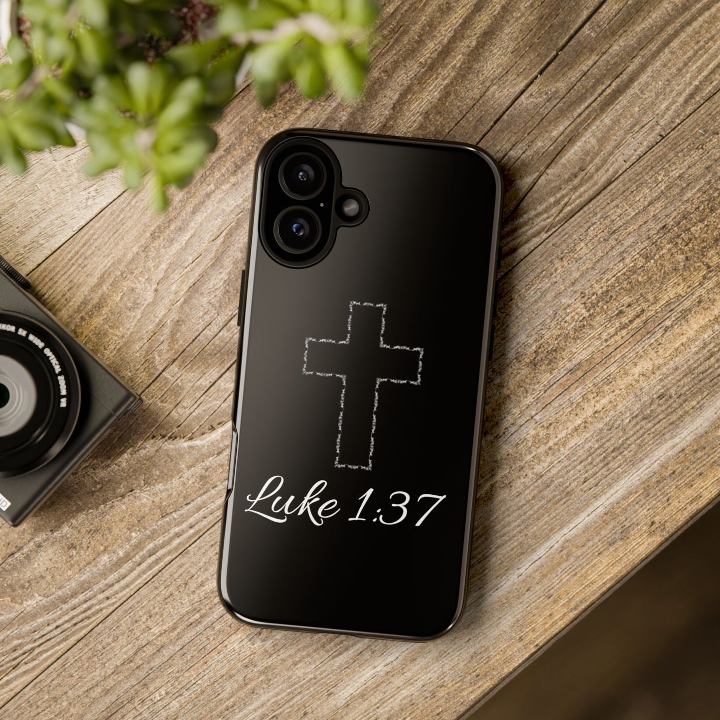 Inspirational Phone Case with Cross - Luke 1:37