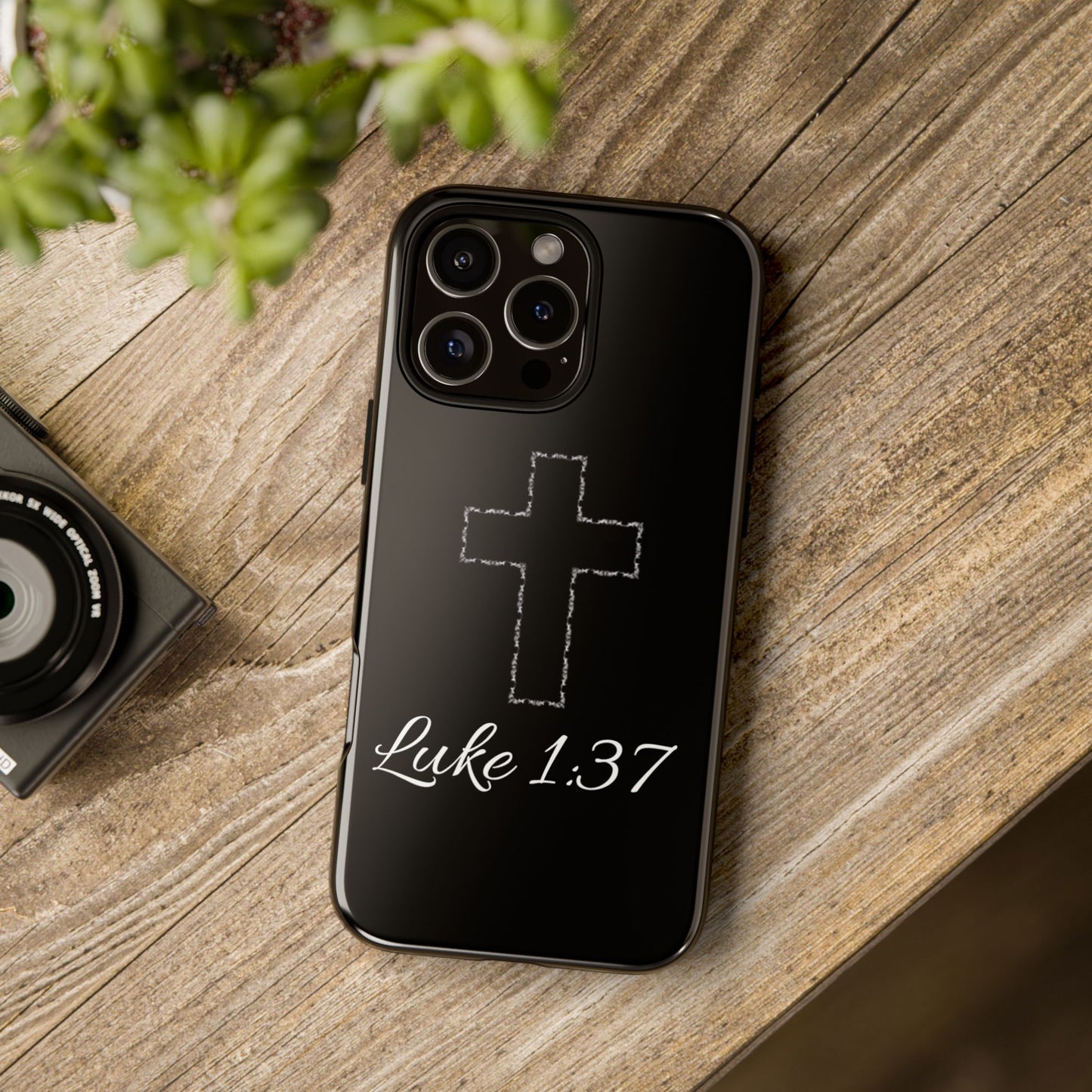 Inspirational Phone Case with Cross - Luke 1:37