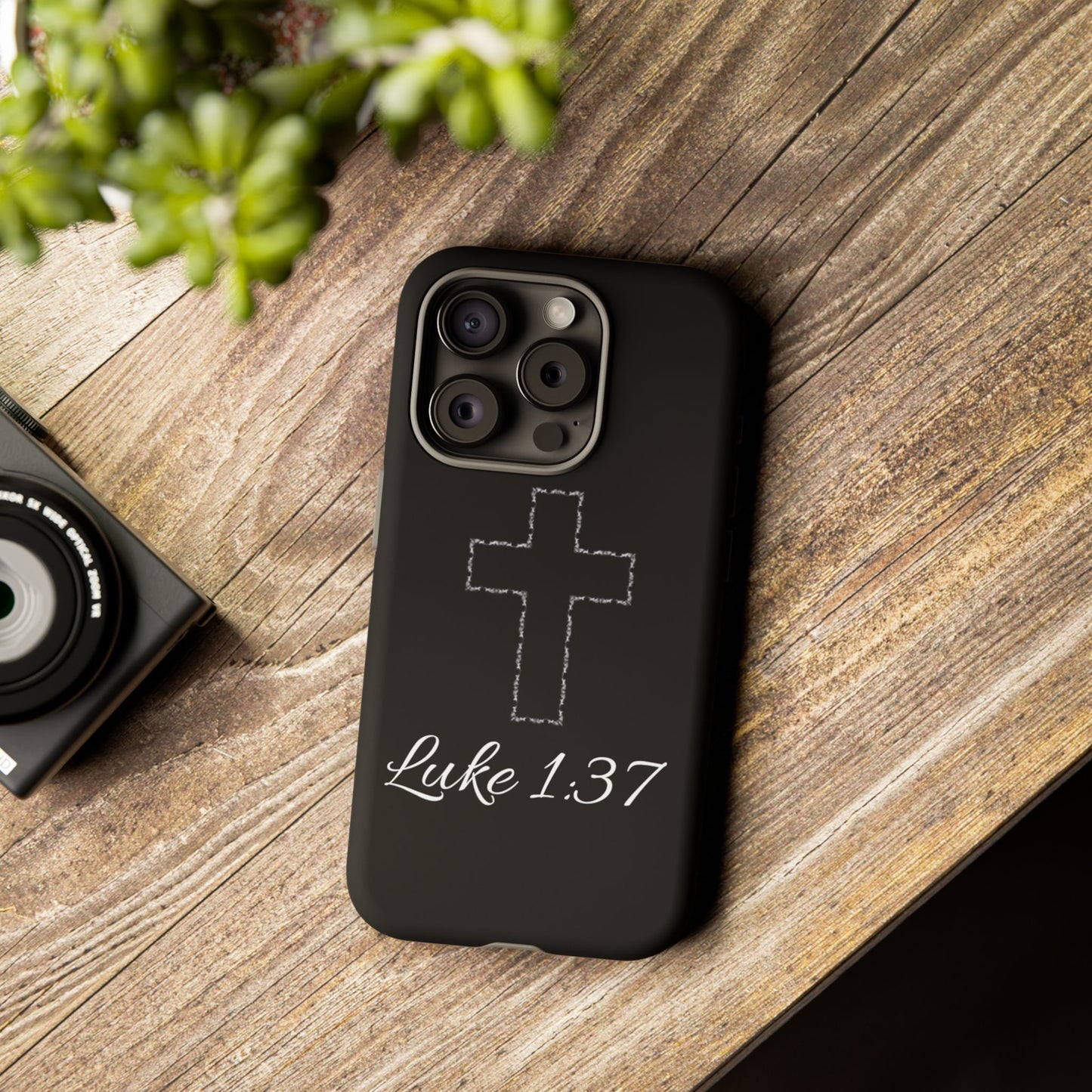 Inspirational Phone Case with Cross - Luke 1:37