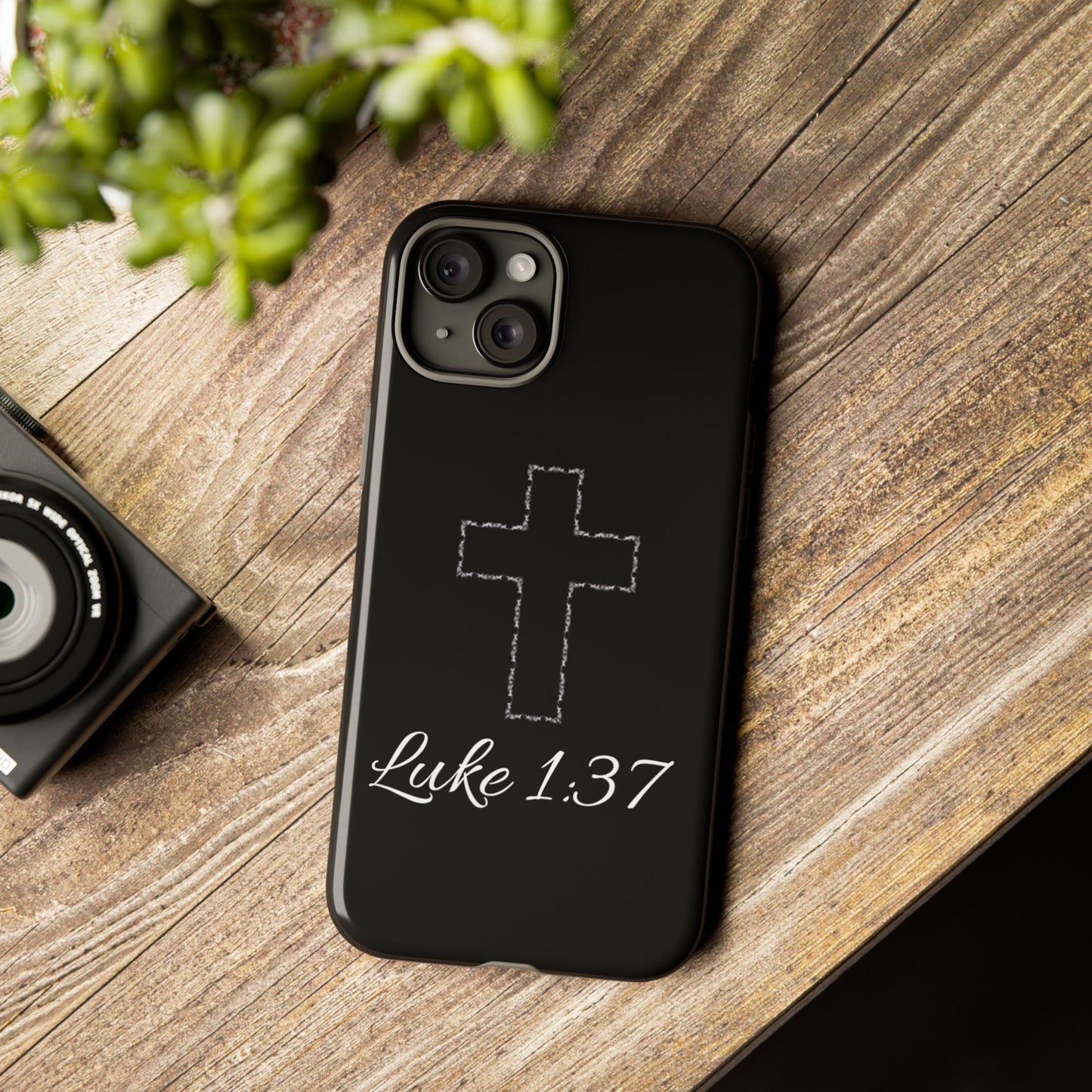 Inspirational Phone Case with Cross - Luke 1:37