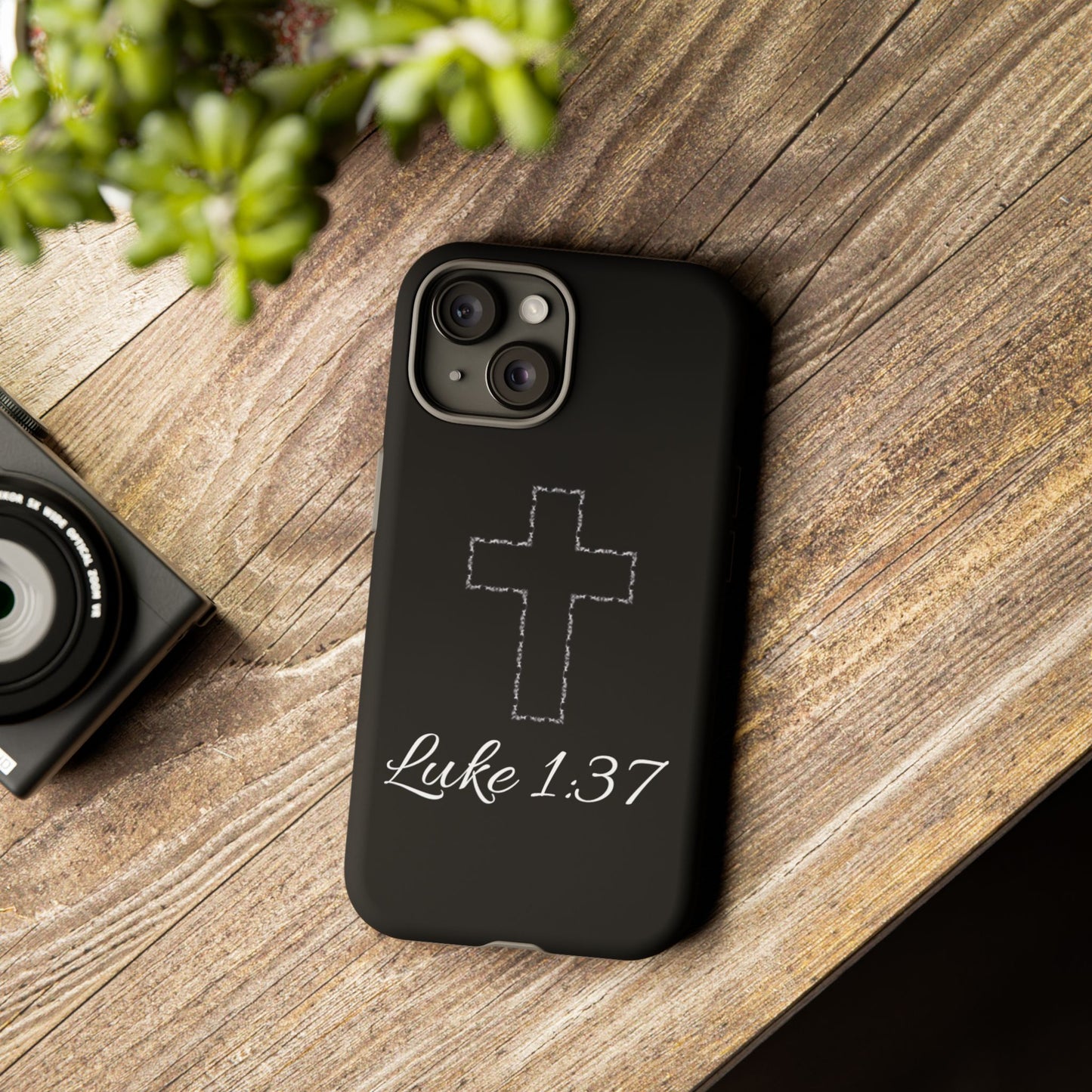 Inspirational Phone Case with Cross - Luke 1:37